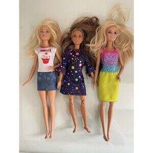 3 Mattel Barbie Blonde Brunette Hair dolls 11.5" with dress